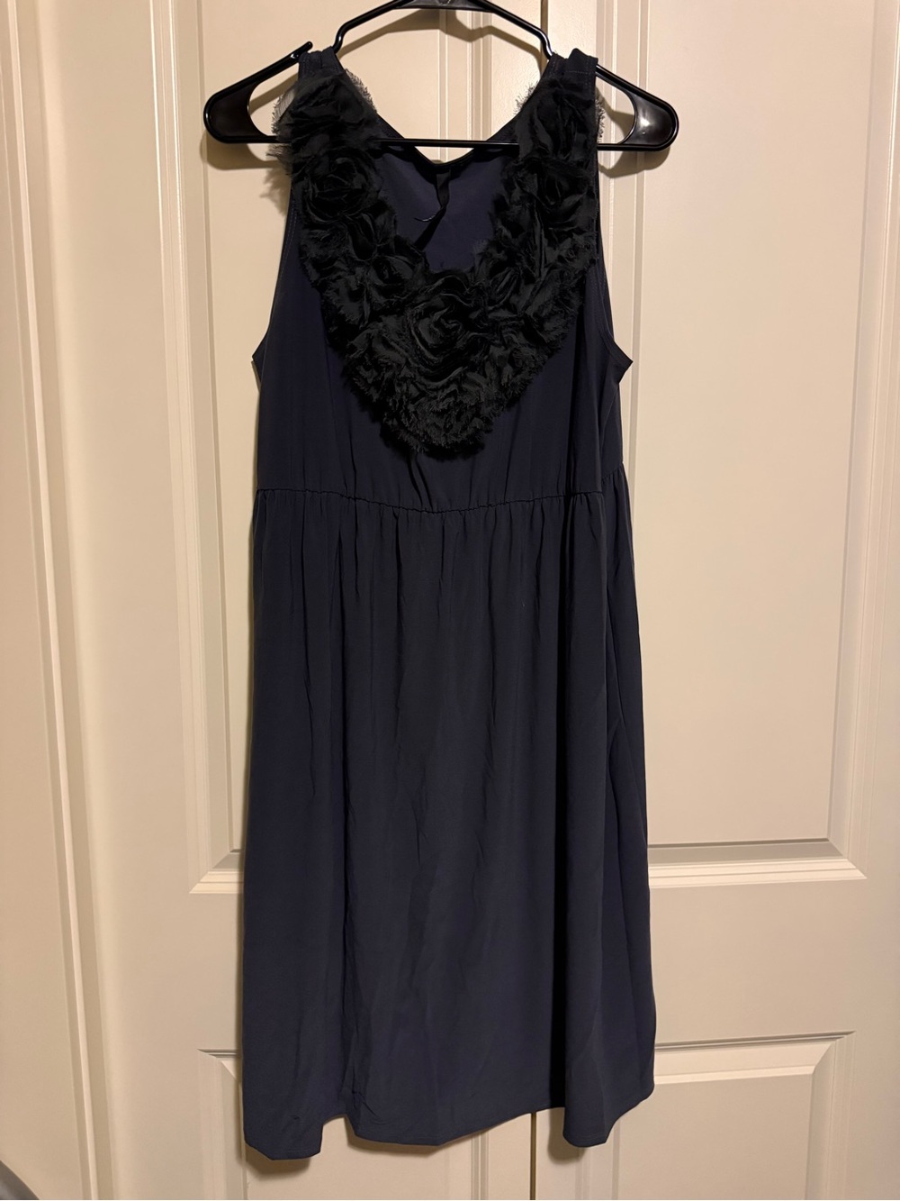 Charcoal Sleeveless Flower-Trim Formal Dress